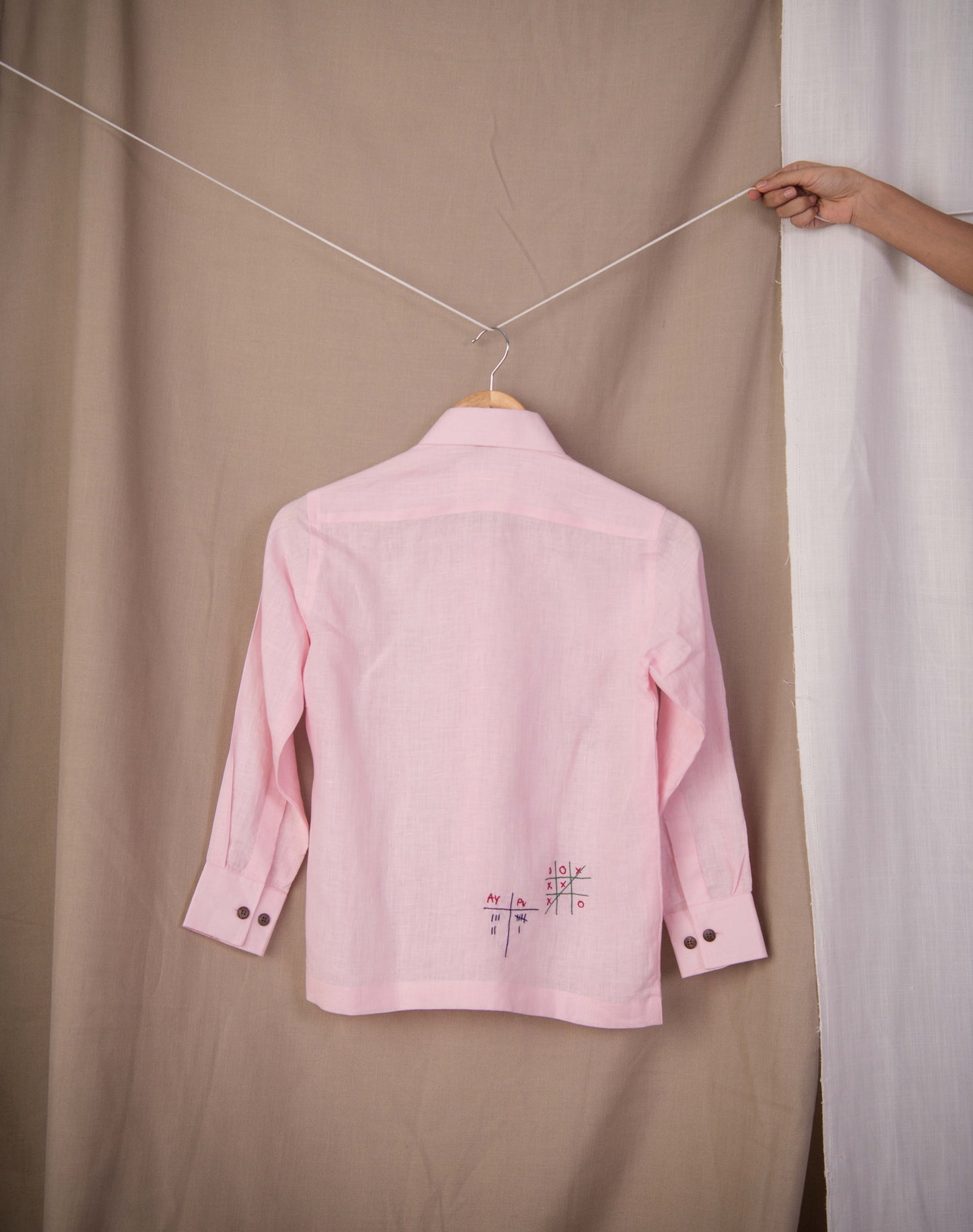 Tic tac toe linen junior shirt in pink