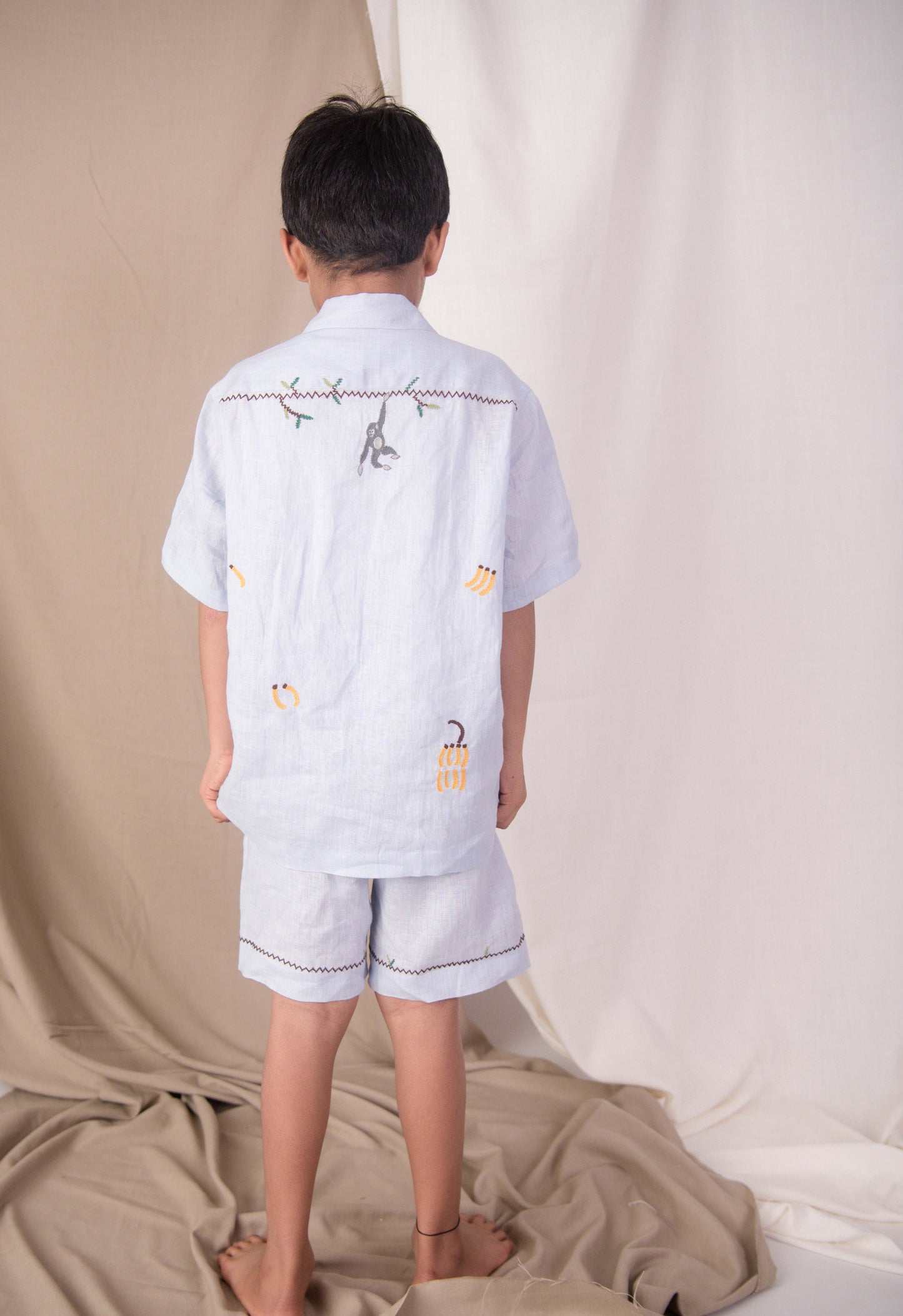 Banana monkey lightest blue linen shirt Junior