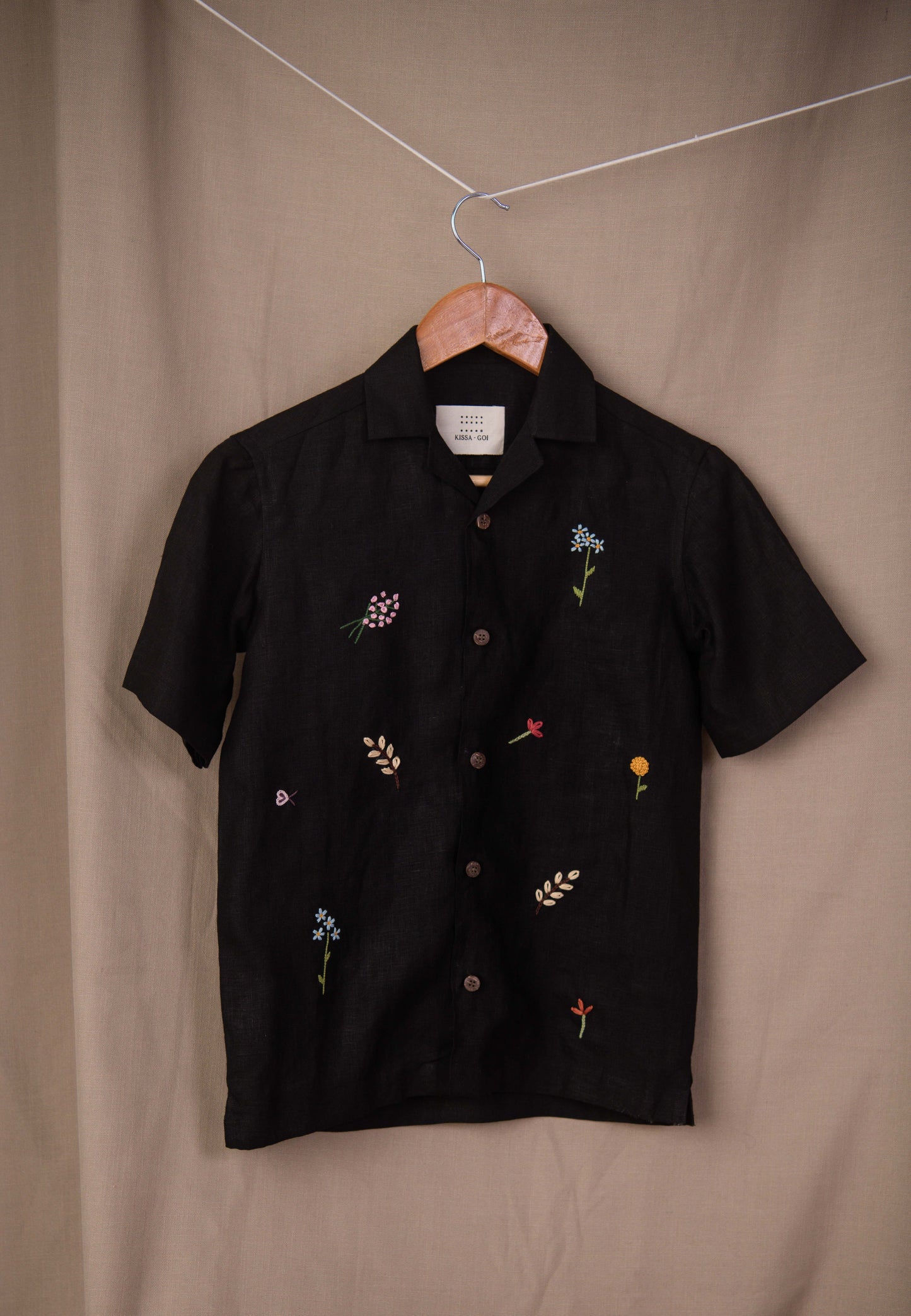 Flower stalks black linen shirt Junior