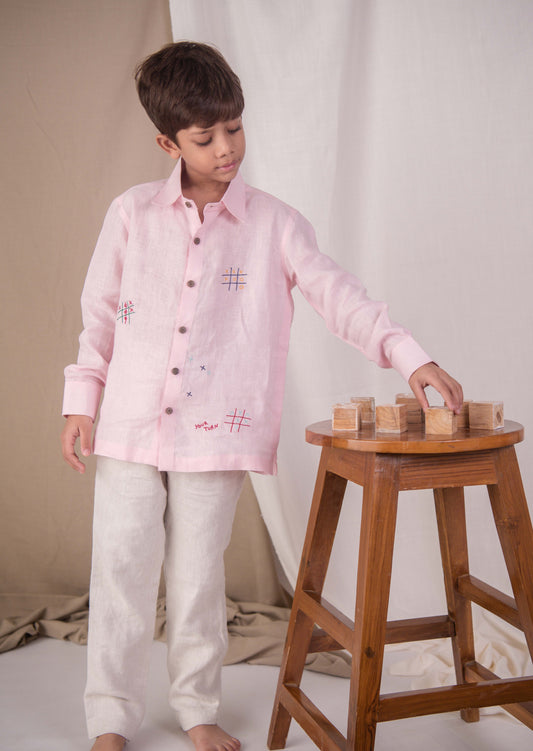 Tic tac toe linen junior shirt in pink