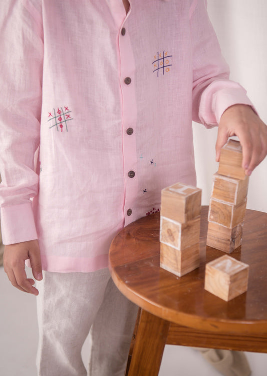 Tic tac toe linen junior shirt in pink