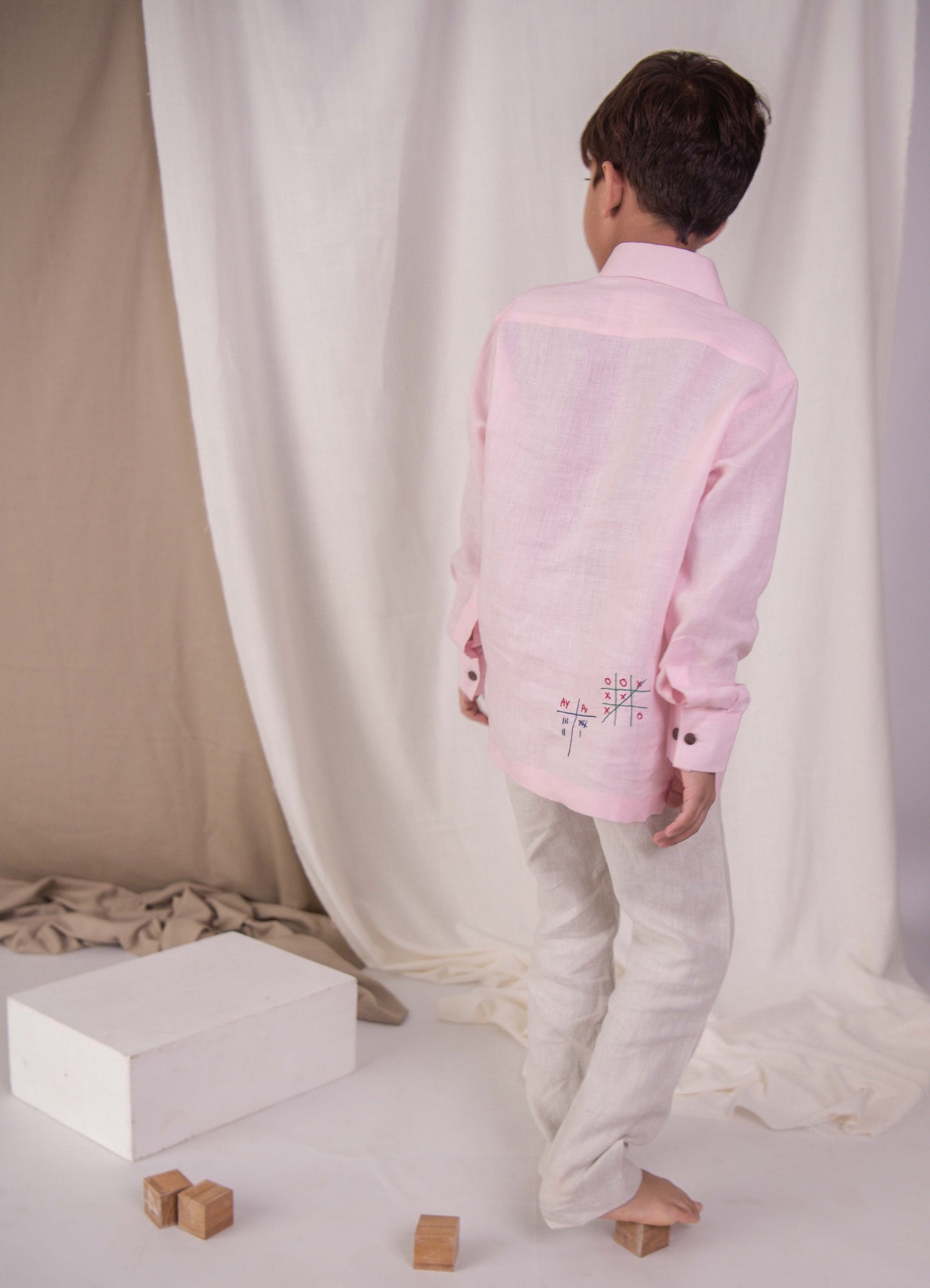 Tic tac toe linen junior shirt in pink