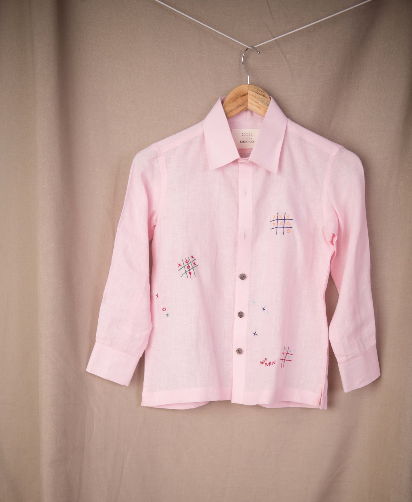 Tic tac toe linen junior shirt in pink