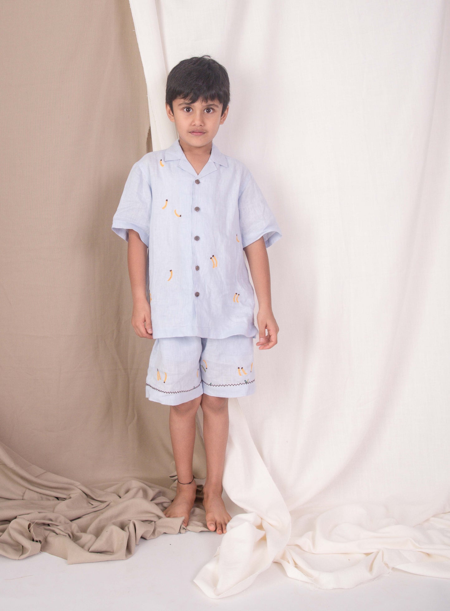 Banana monkey lightest blue linen shirt Junior