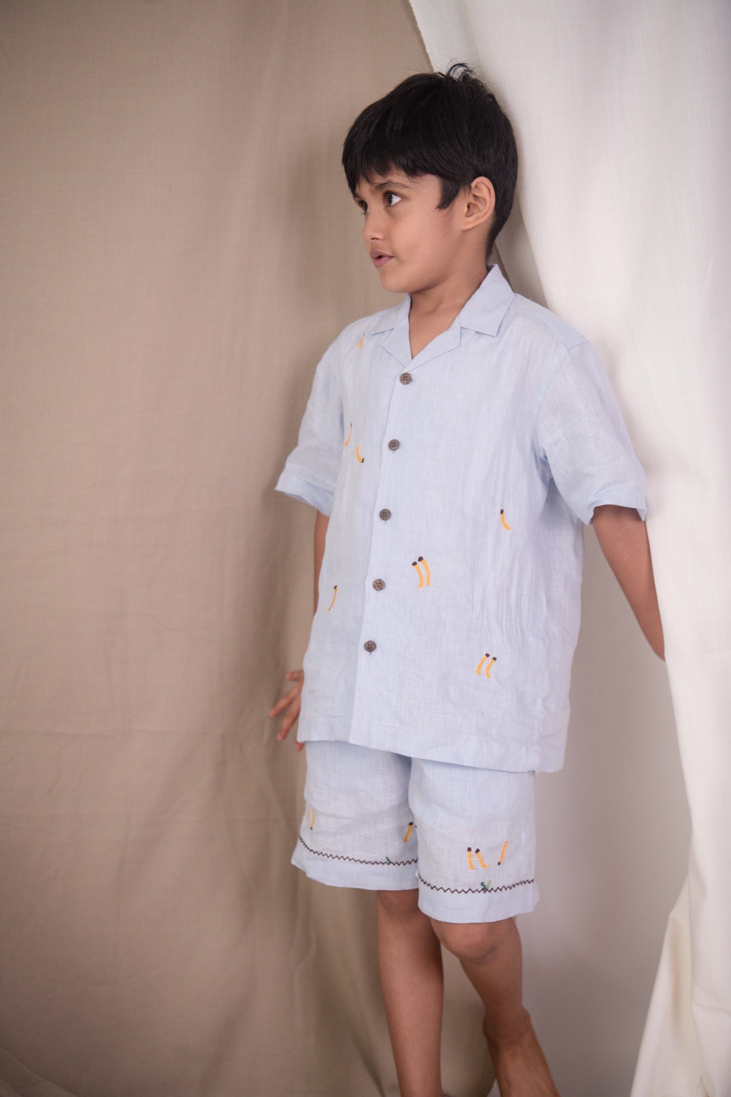 Banana monkey lightest blue linen shirt Junior