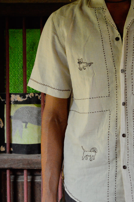 All the pets I didn't have, Half sleeve shirt, Material: Linen, Front view