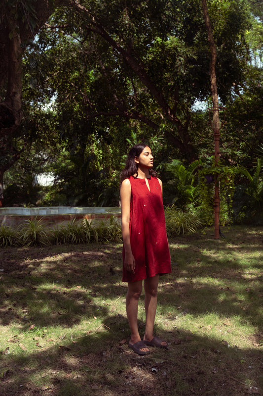 Hearts in red linen tent dress