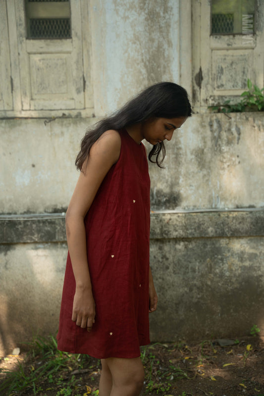 Hearts in red linen tent dress