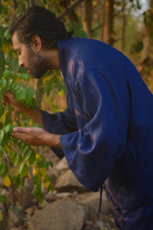 Japanese Samue inspired linen overshirt | Indigo