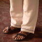 Beige Embroidered Border Linen Lounge Pants