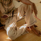 Beige Embroidered Border Linen Lounge Pants