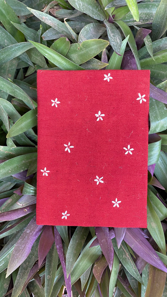 Little flowers on red, Fabric scraps,  Diary