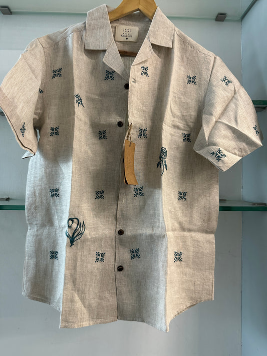 Tiles hand-embroidered linen shirt