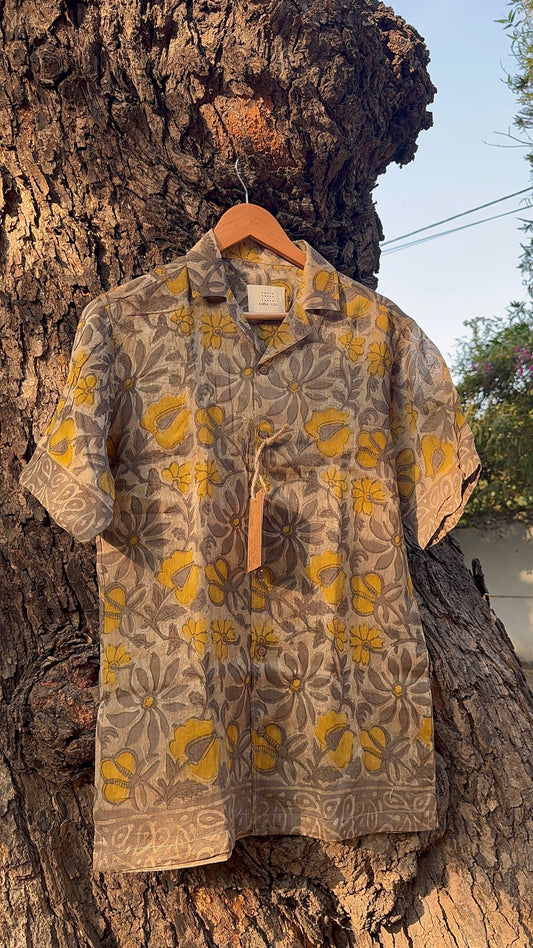 Mustard lotus chanderi silk shirt