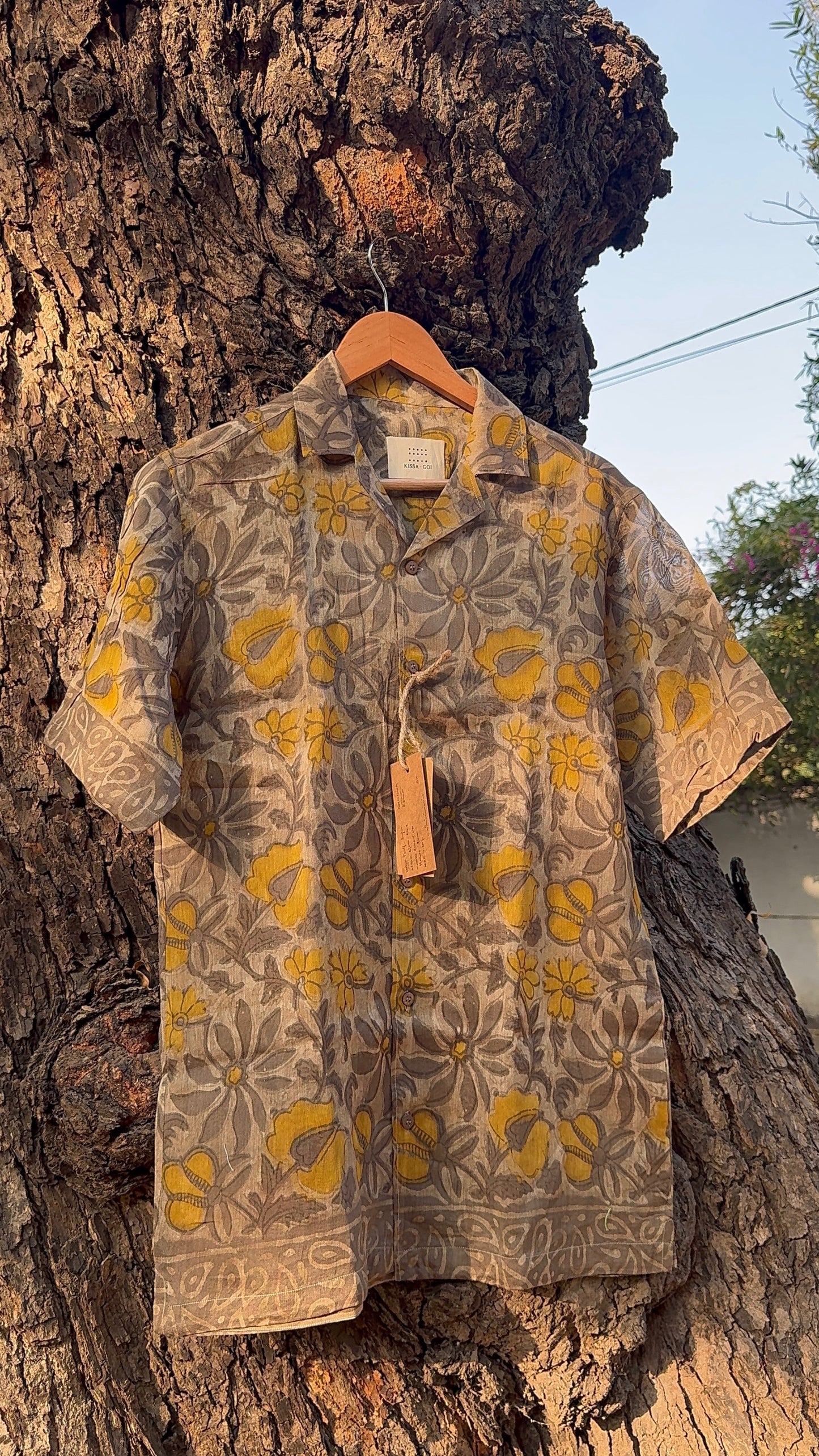 Mustard lotus chanderi silk shirt