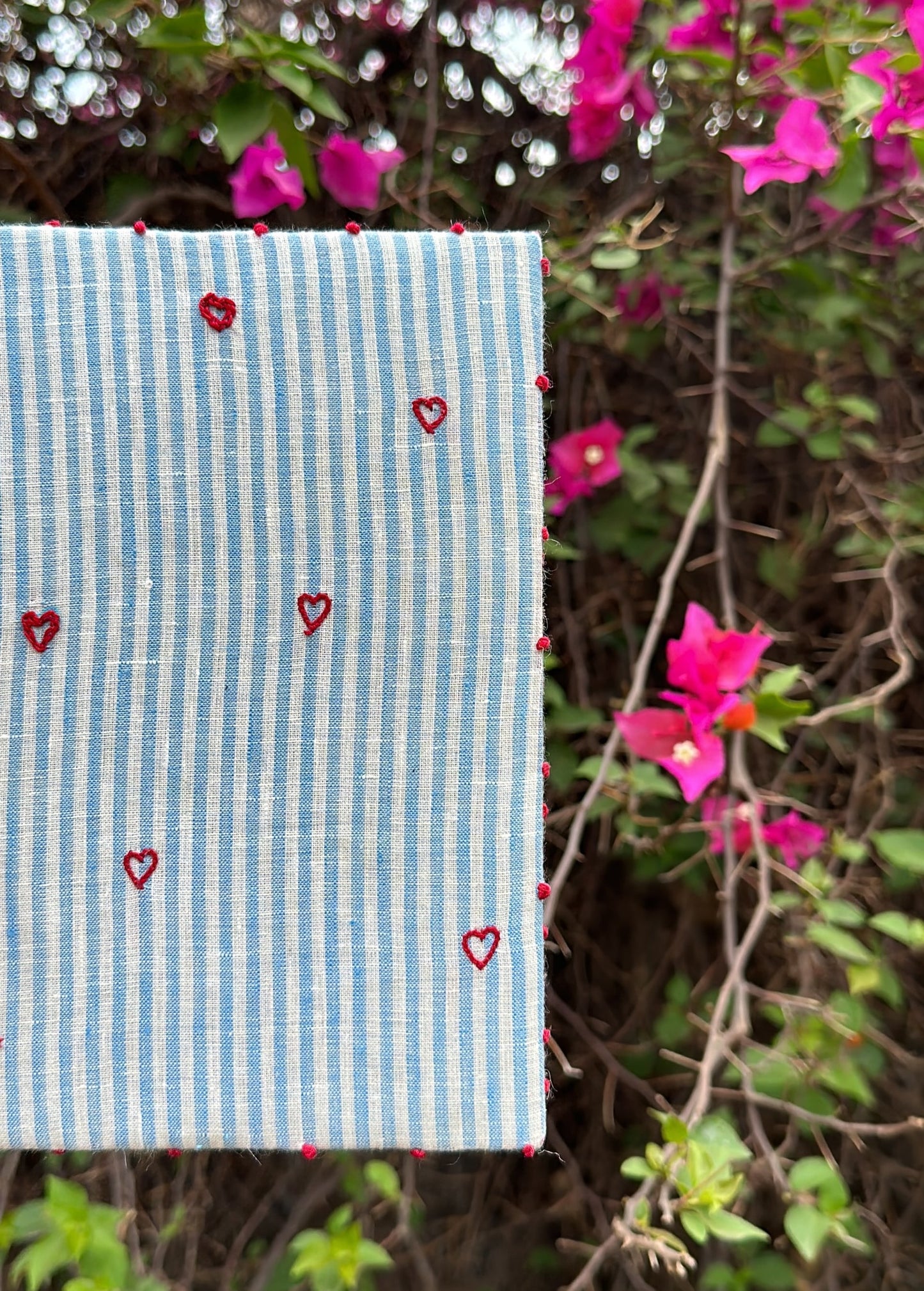 Heart and stripes, Fabric scraps, Hand embroidered, Diary, Details