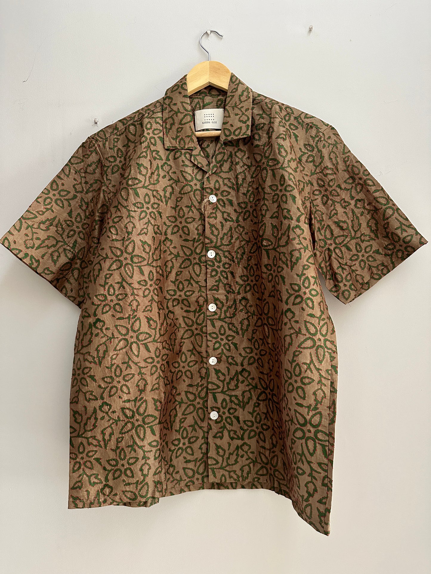 Olive green leaves and petals silk shirt