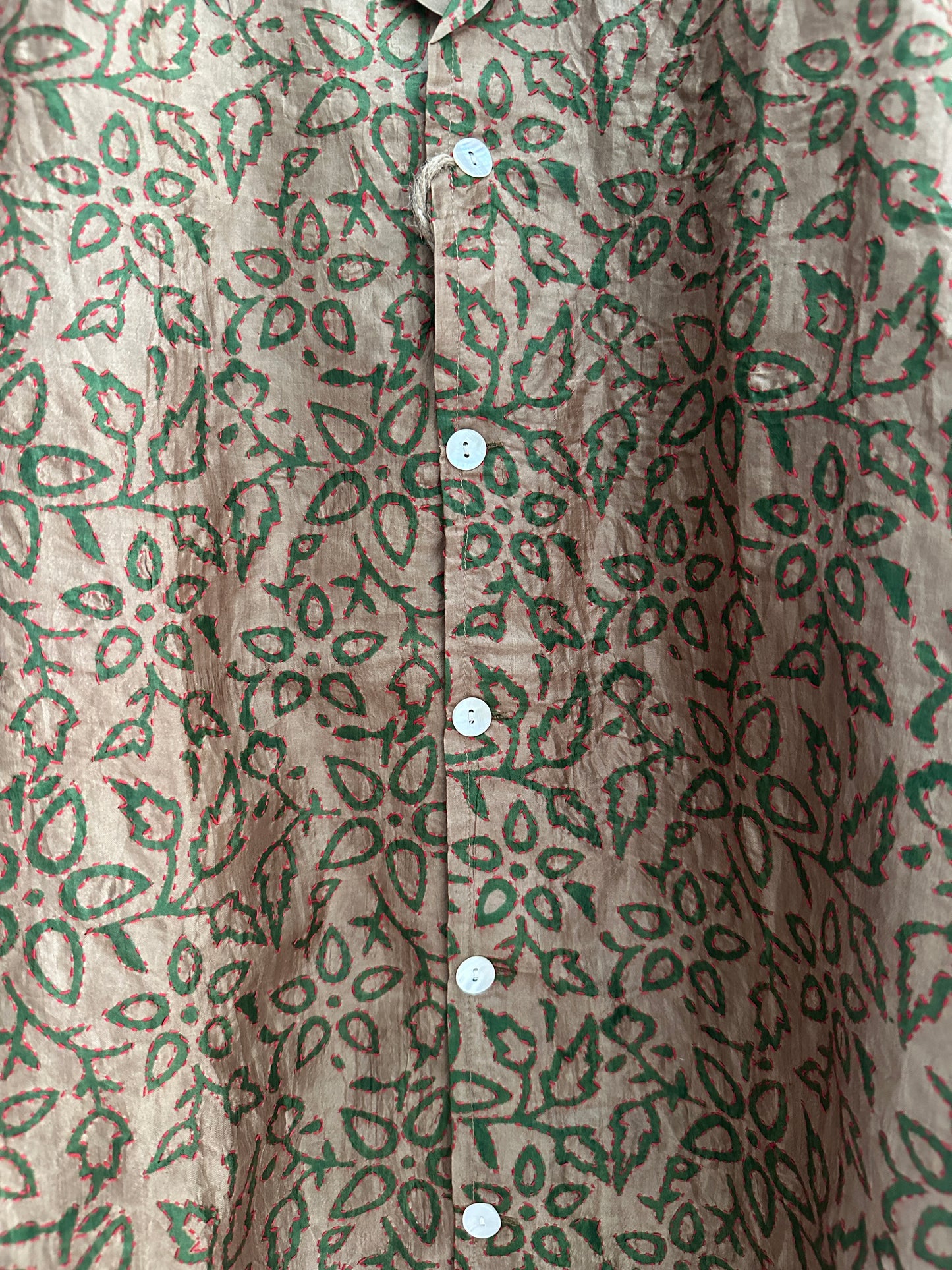 Olive green leaves and petals silk shirt