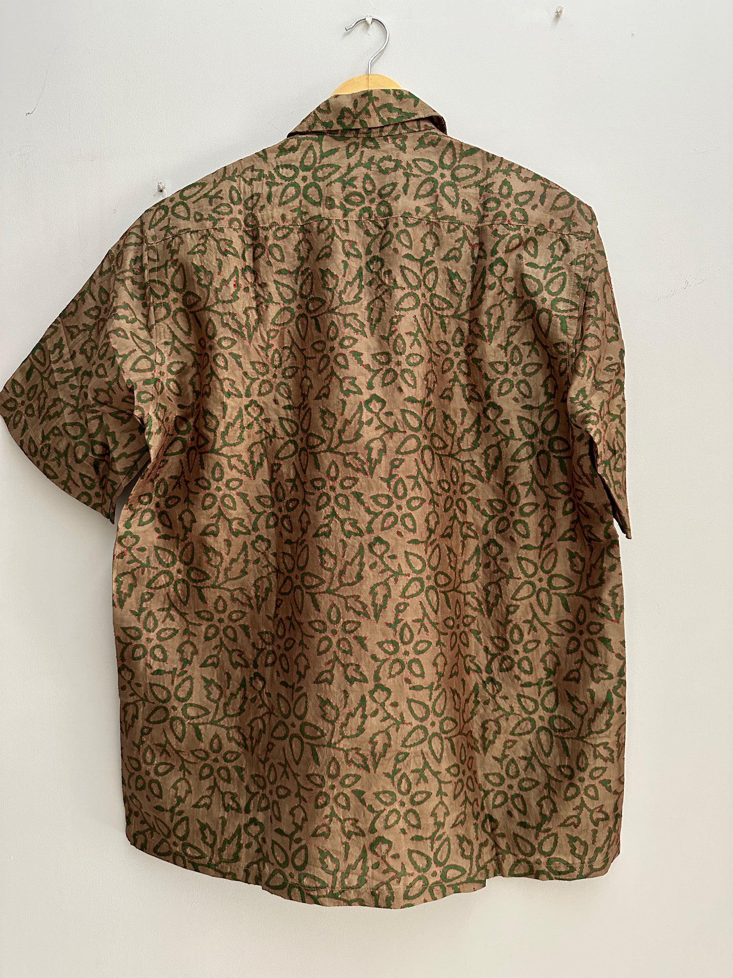 Olive green leaves and petals silk shirt