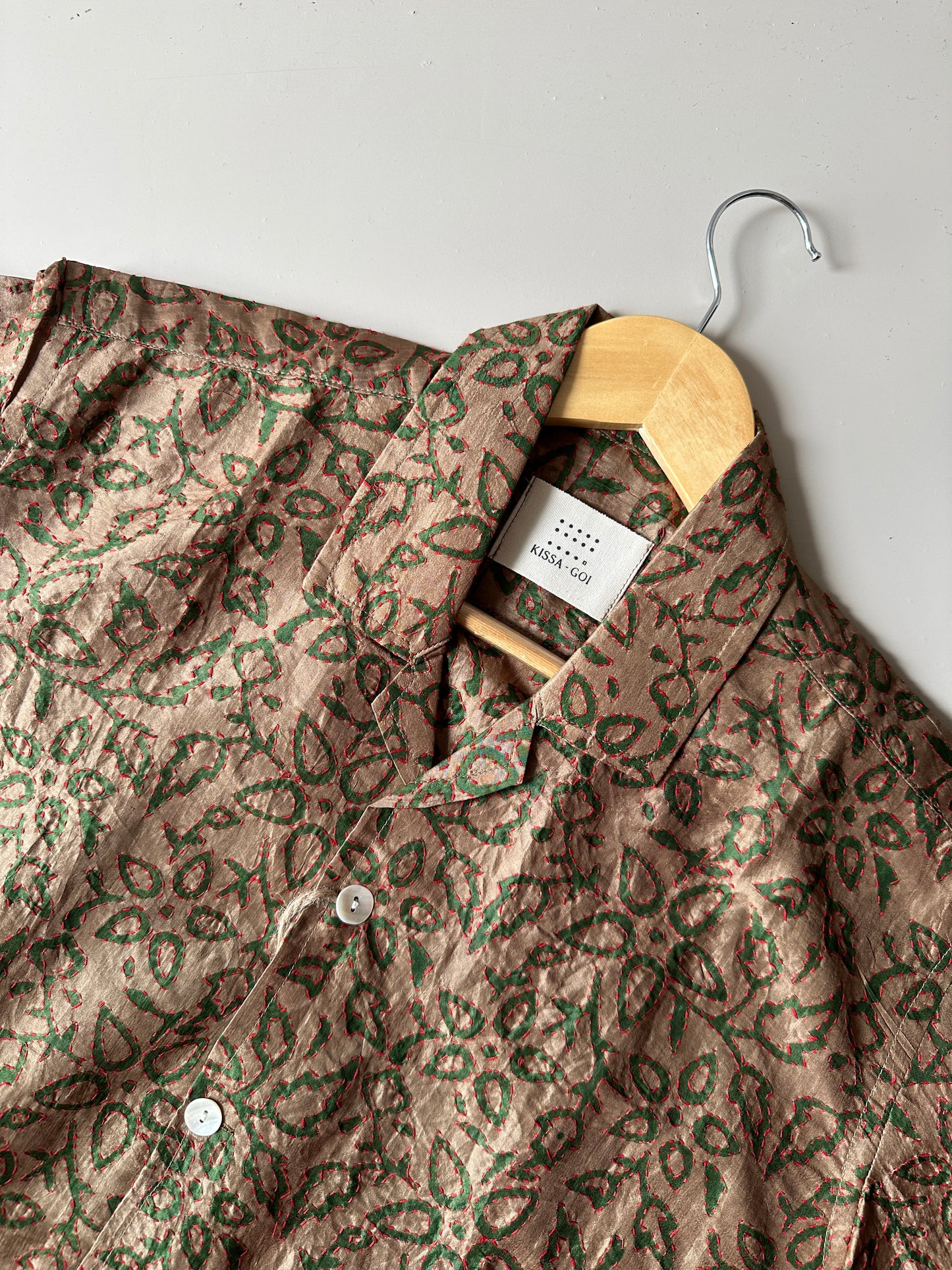 Olive green leaves and petals silk shirt