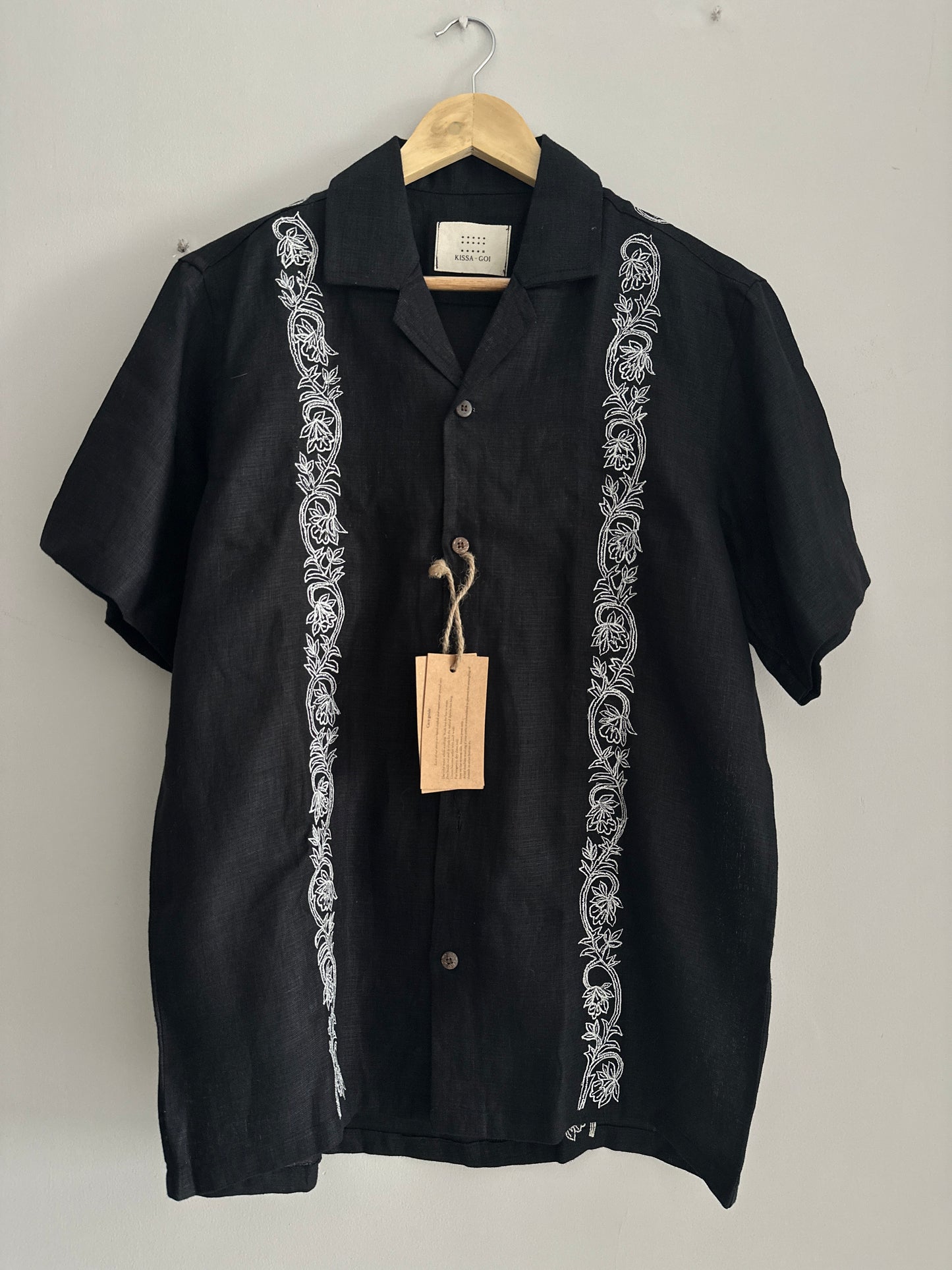 Verticals on black linen shirt