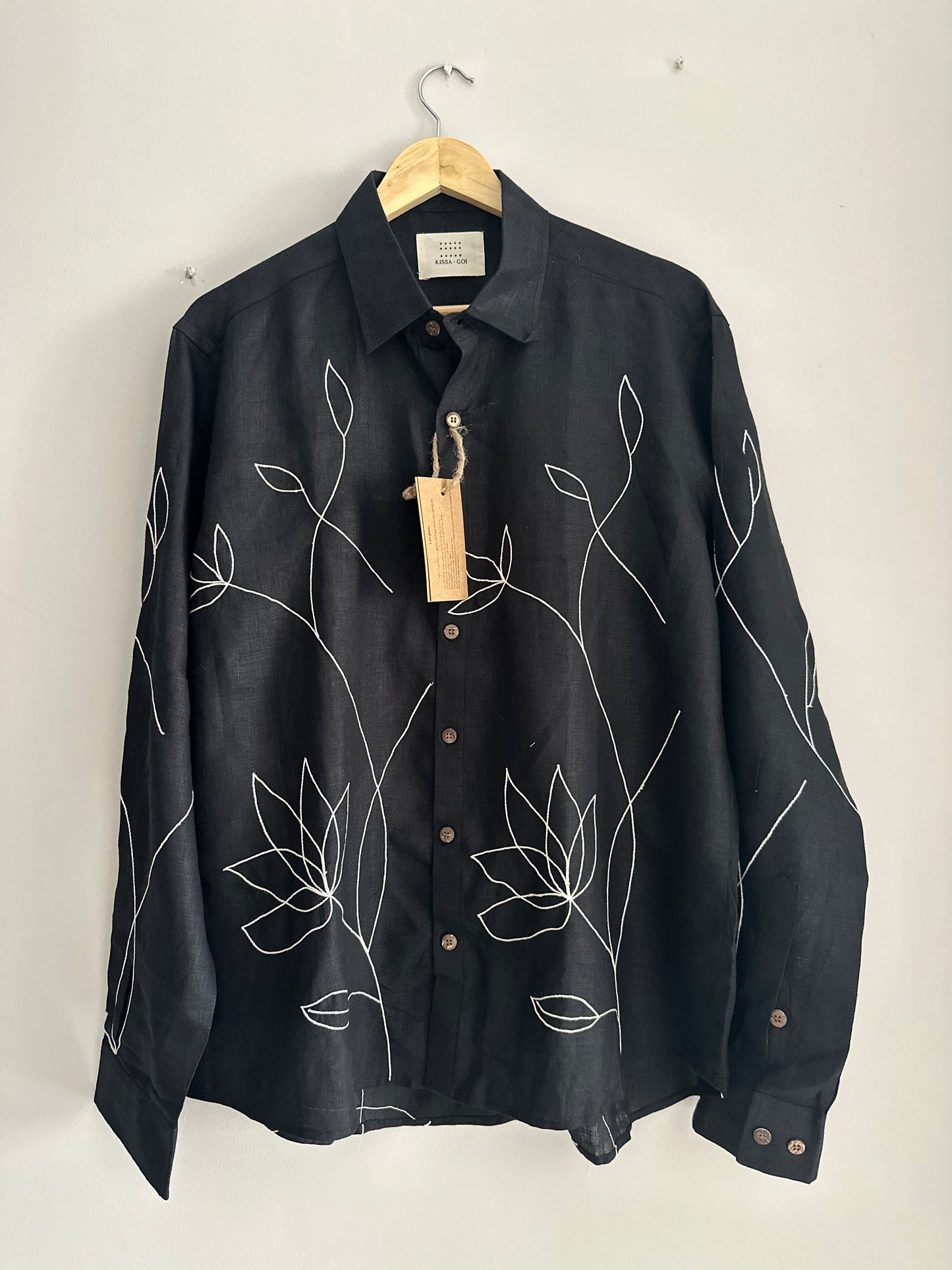 Wildflower in black linen shirt