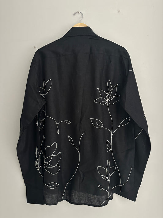 Wildflower in black linen shirt