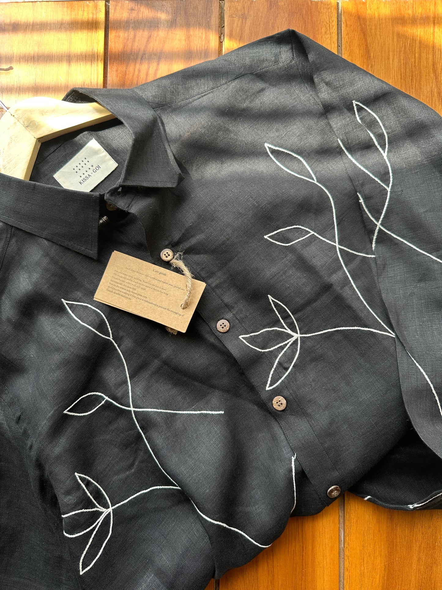 Wildflower in black linen shirt