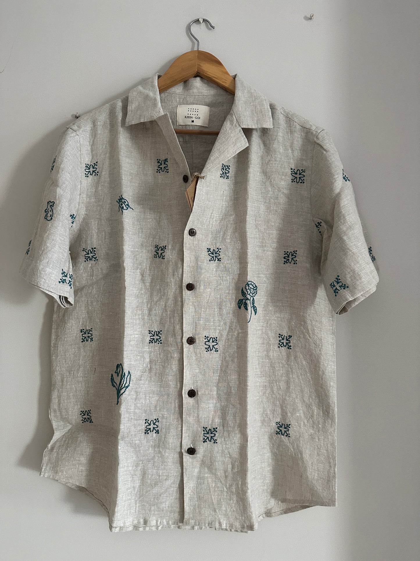 Tiles hand-embroidered linen shirt