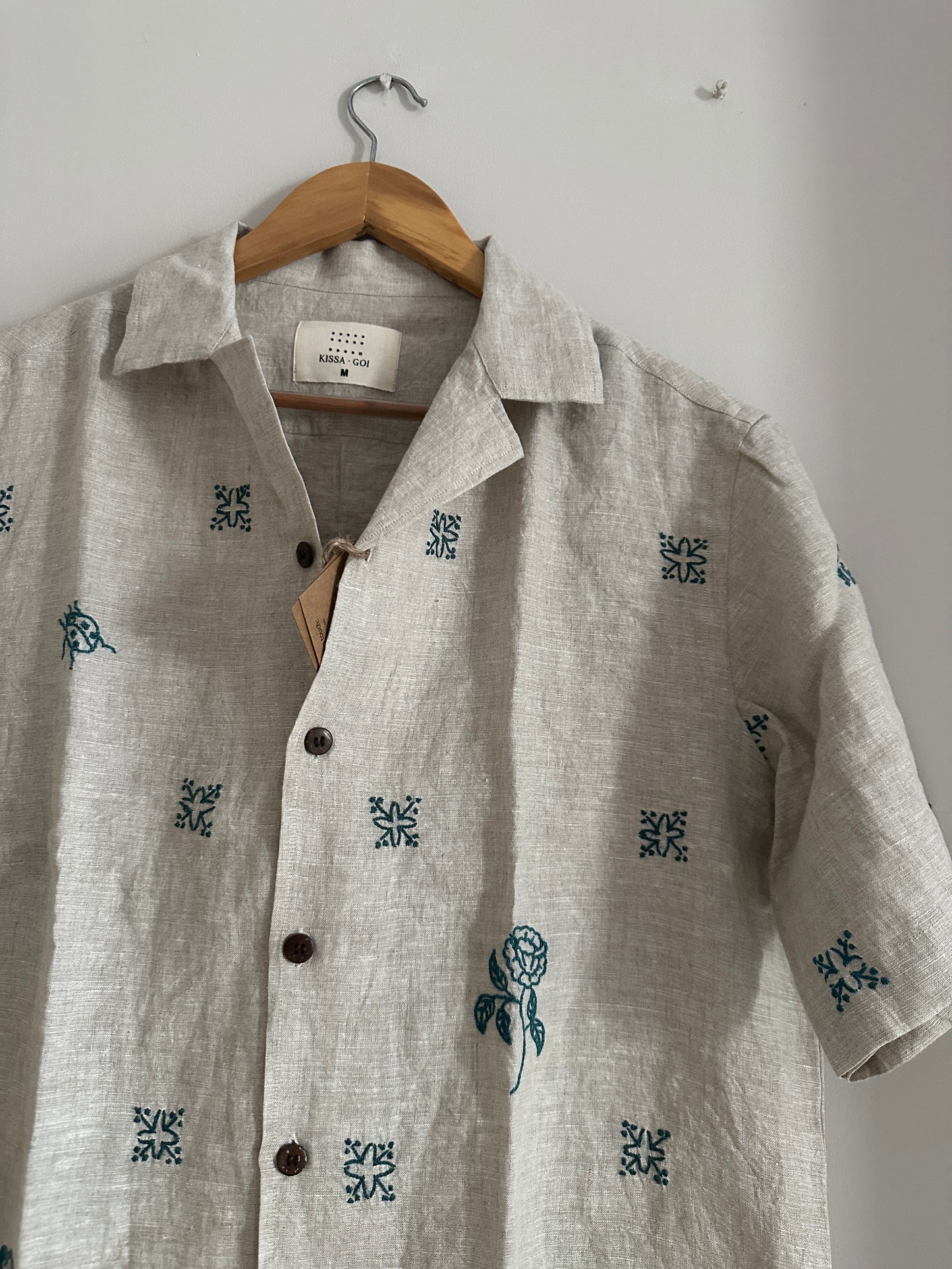 Tiles hand-embroidered linen shirt