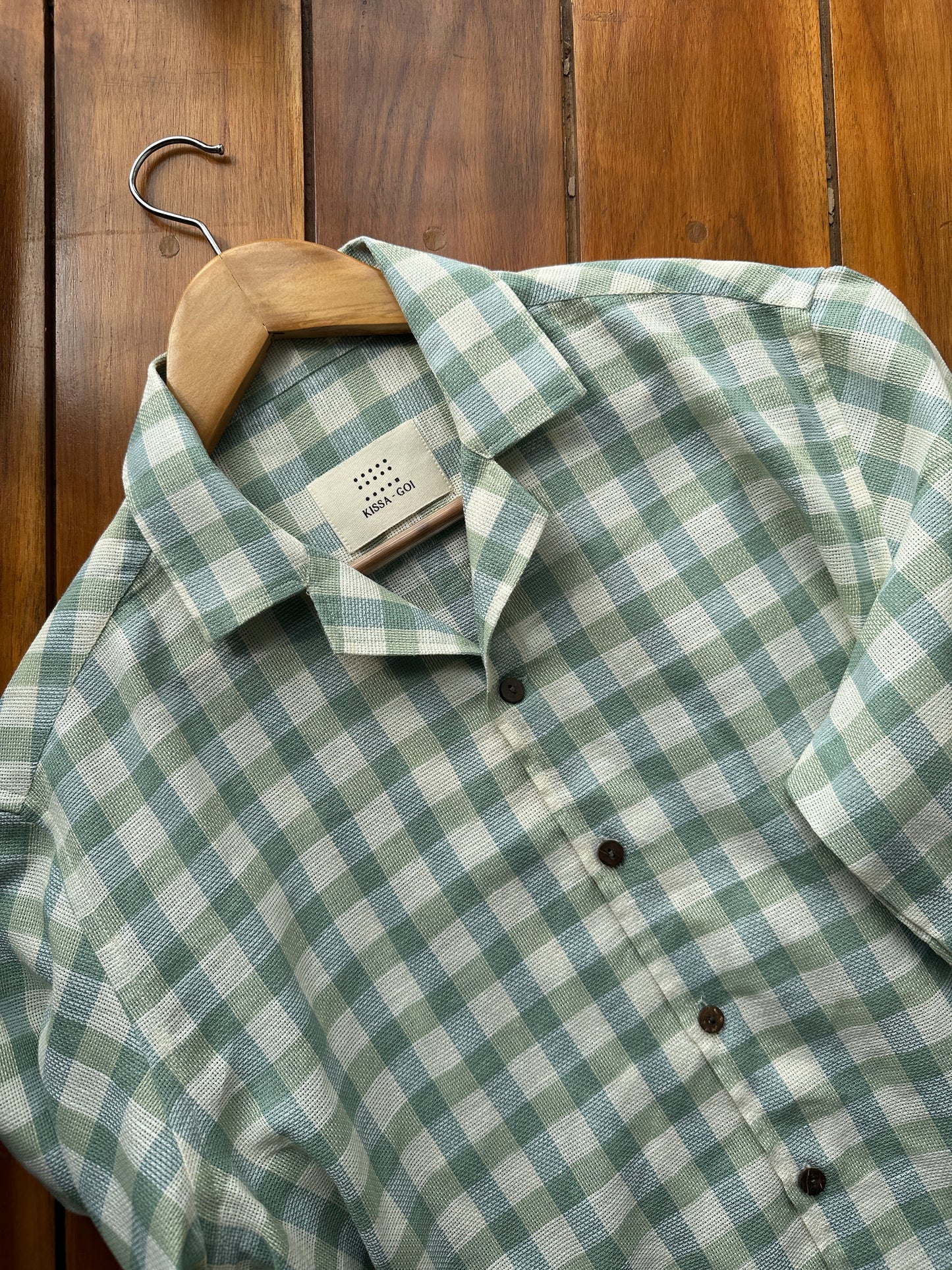 Green and white checkered shirt