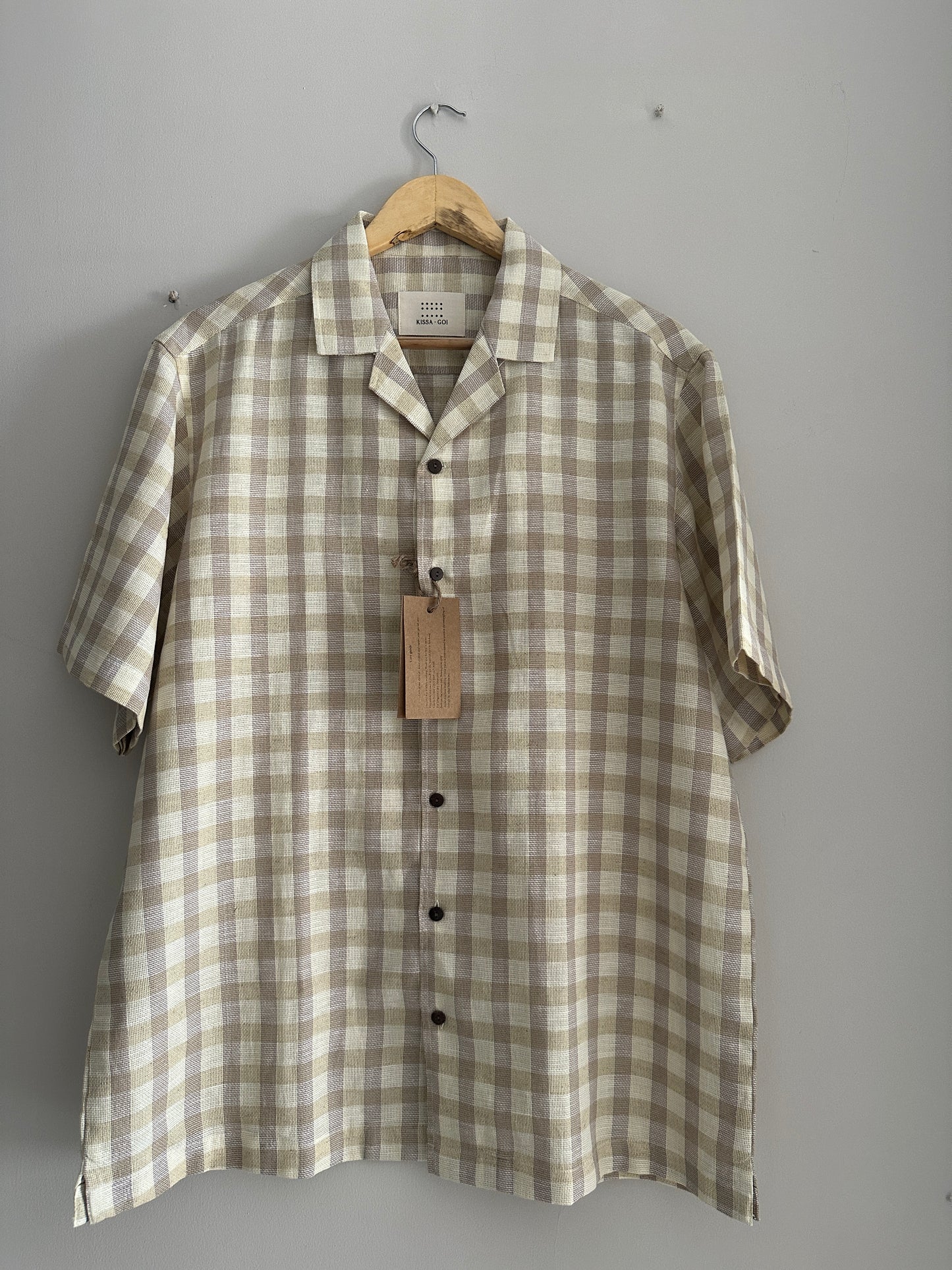 Light brown, mustard and off-white checkered shirt