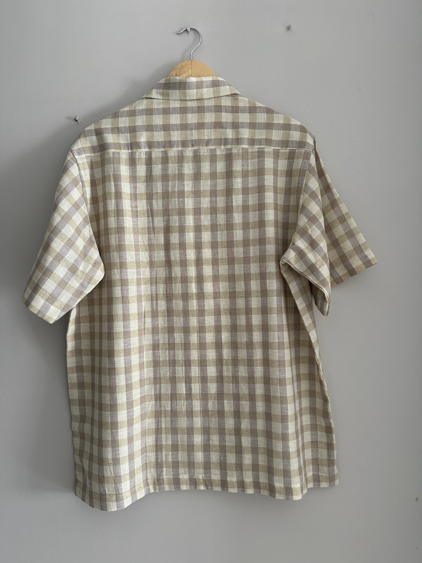 Light brown, mustard and off-white checkered shirt