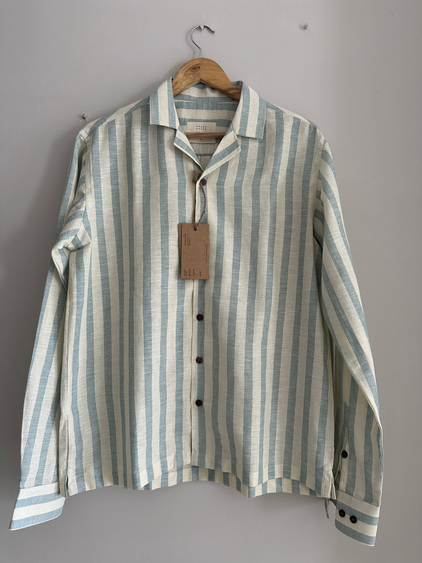 Green and white striped linen overshirt