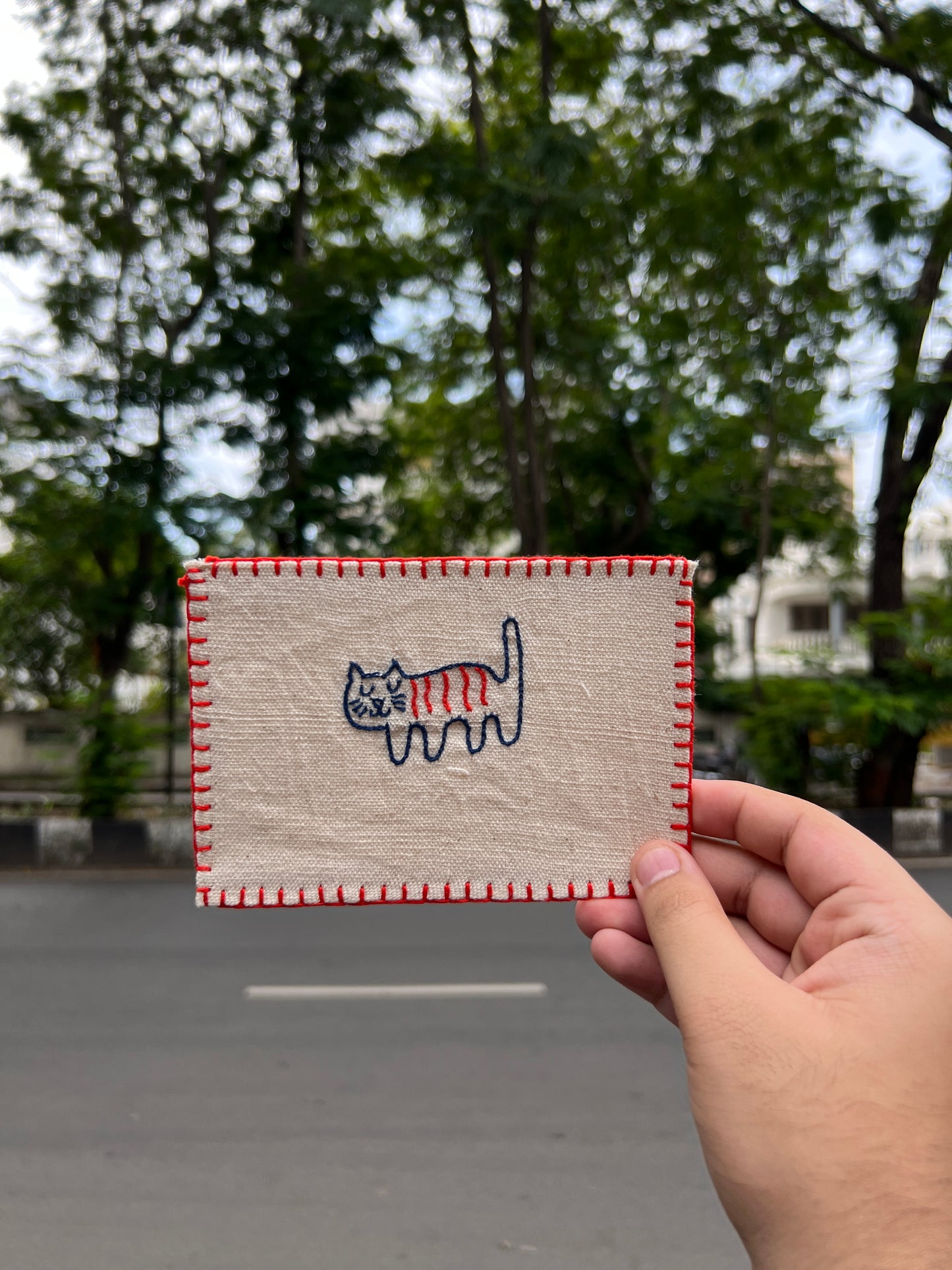 Cat, Hand embroidered, Postcard