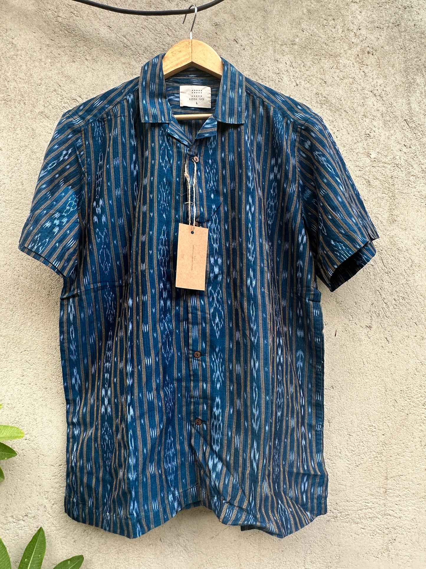 Blue Ikhat hand-woven cotton shirt