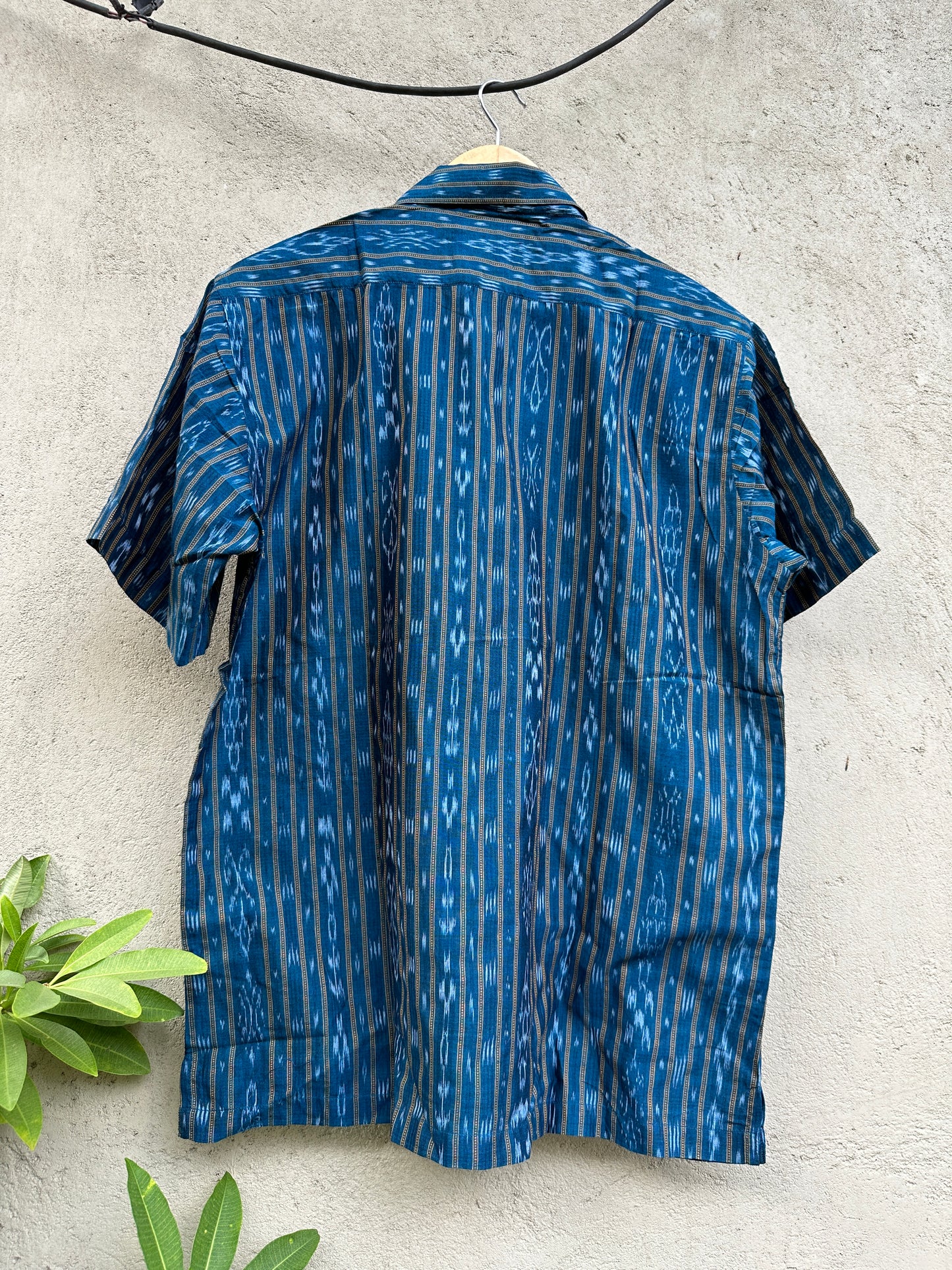 Blue Ikhat hand-woven cotton shirt