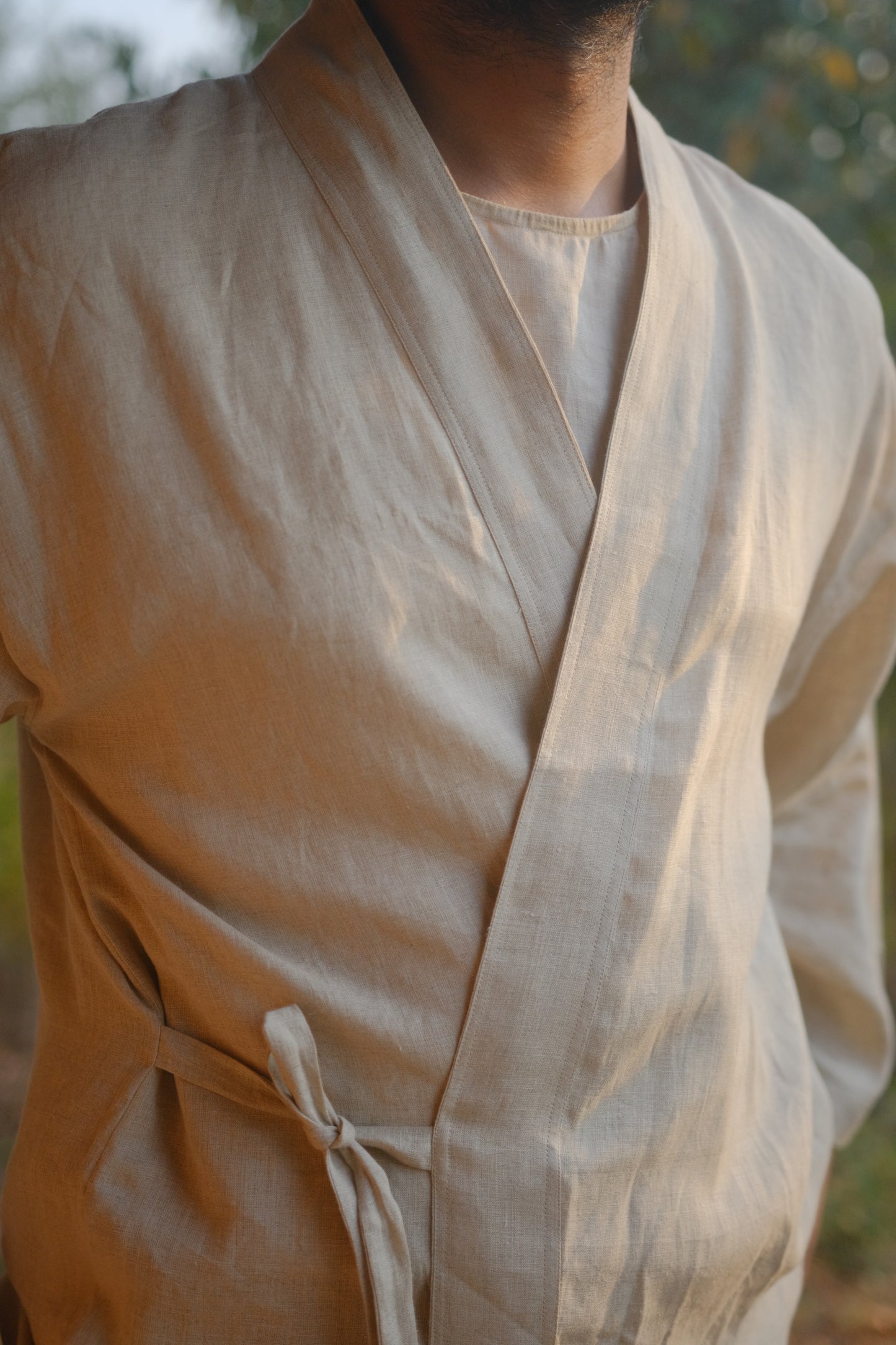 Japanese Samue inspired linen over-shirt | Oyster