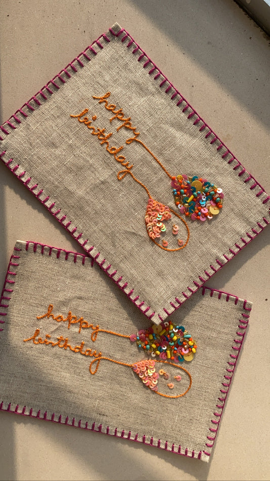 Birthday Balloons, Hand embroidered, Postcard