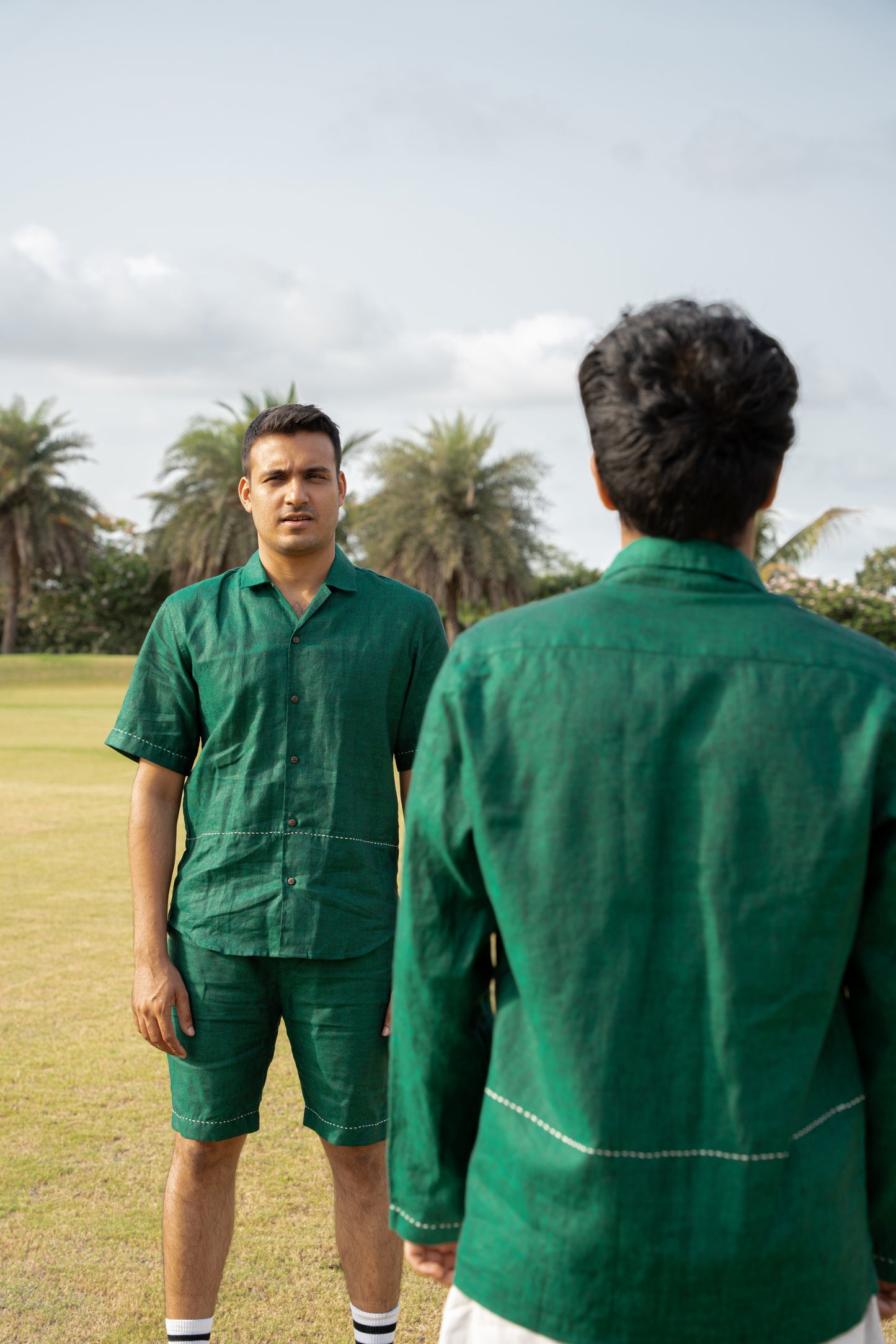 That green shirt, Half sleeve shirt, Material: Linen