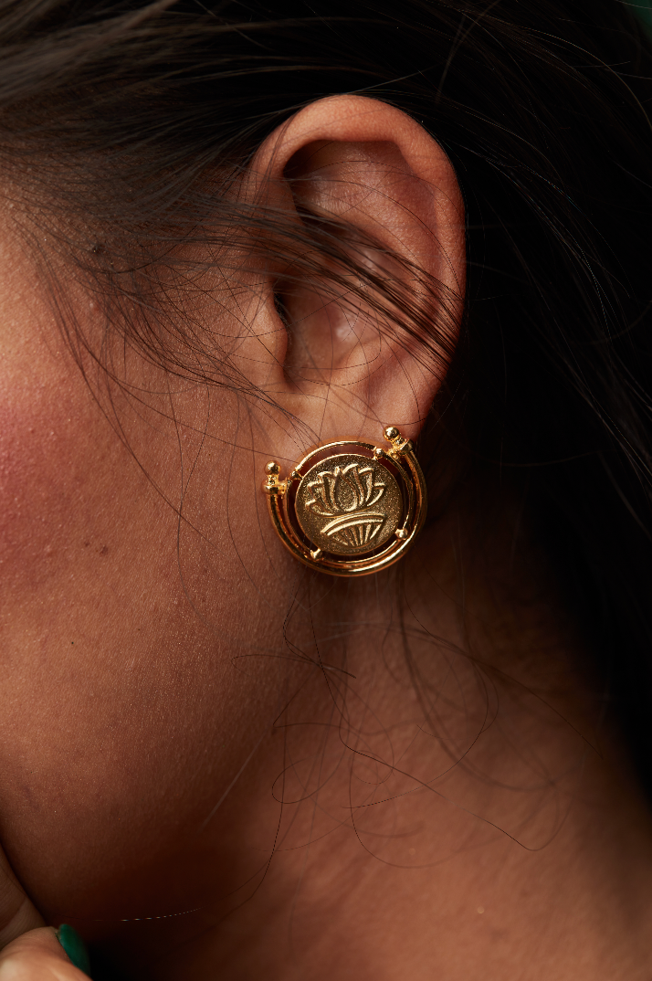 Pichwai earrings, Brass, Gold-plated, Hand-crafted