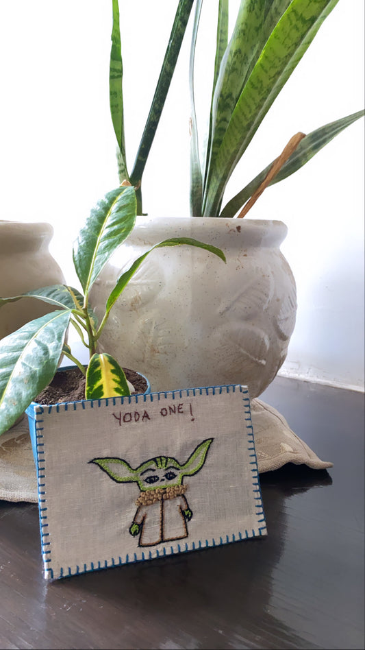 Yoda (You the) one, Fabric scraps, Postcard